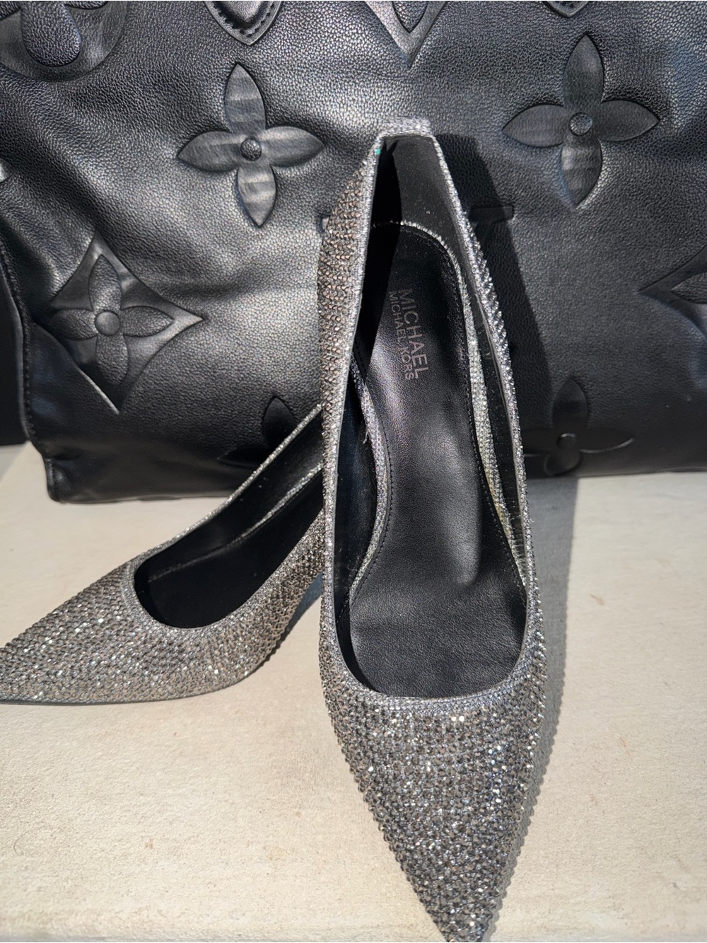 Michael Kors Silver Crystal Pointed Toe Heels